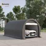 Outsunny 10' x 16' Carport, Heavy Duty Portable Garage Storage Tent with Large Zippered Door, Anti-UV PE Canopy Cover for Car, Truck, Boat, Motorcycle, Bike, Garden Tools, Outdoor Work, Gray - Image 2