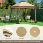 Yaheetech 11x11 Pop Up Gazebo Outdoor Canopy Shelter, Instant Patio Gazebo Sun Shade Canopy Tent with 4 Sandbags, Double Tiers & Mesh Netting for Lawn, Garden, Backyard & Deck, Khaki - Image 5