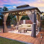 Airwire 10x12 FT Gazebo Hardtop Gazebo, Aluminum Pergola with Double Galvanized Steel Roof, Curtains and Netting Included, Outdoor Gazebos Canopy for Patio, Backyard, Deck, Lawn,Grey - Image 6