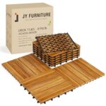 9 PCS Interlocking Deck Tiles 12" x 12" - Premium Acacia Wood Patio Tiles Waterproof - Deck Tiles Interlocking All Weather Waterproof Flooring - Easy Installation for Indoor & Outdoor (Golden Steak)