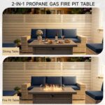 Wallowsun Rattan Fire Pit Table,40.5-inch Rectangle Grey Outdoor Companion,60000 BTU Auto-Ignition w Glass Wind Guard,Internal 20lb Propane Tank, Dust Cover (Grey, Rattan) - Image 4