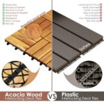 PrimeZone 54 PCS Solid Acacia Wood Interlocking Patio Deck Tiles - 12" x 12" Indoor Outdoor Waterproof Flooring Tiles for Balcony, Backyard & Poolside, All Weather Use, Natural Wood, Checker - Image 6