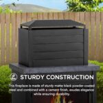 SUNJOY Outdoor Fireplace with Wood Storage and Chimney, Steel Metal Wood Burning Fire Pit with Mesh Spark Screen Door & Fire Poker, Fireplace Tool and PVC Cover, for Patio Garden Deck Backyard, Black - Image 3