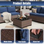 Aoxun 7 Pieces Patio Furniture Set with 44” Fire Pit Table Wicker Rattan Outdoor Sectional Conversation Set with Coffee Table and 4” Thickened Cushions, Blue(Waterproof Cover Included) - Image 7