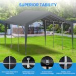 10x20 FT Heavy Duty Carport, Outdoor Portable Car Canopy Garage, Galvanized Steel Frame, UV-Resistant Waterproof PE Tarp Shelter for Vehicles, Boats, RVs, Driveway Carport, Gray - Image 4