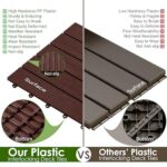 PrimeZone 54 PCS Plastic Interlocking Patio Deck Tiles - 12" x 12" Waterproof Indoor Outdoor Flooring, Patio Floor Decking for Balcony, Backyard, Garden & Poolside, All Weather Use, Dark Brown - Image 5