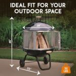 Fire Sense 01471 Fire Pit Bessemer Rolling Patio Fireplace Wooden Bonfire Porcelain Enamel Wood Burning with Wheels & Handle Grip for Outdoor Entertaining - Black & Silver - 28" - Image 6