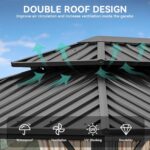 YITAHOME 10X12FT Hard Top Metal Gazebo Patios Double Roof Canopy Aluminum Frame Garden Gzebo Tent Curtains Netting for Patios Backyards Decks Lawns Brown - Image 6