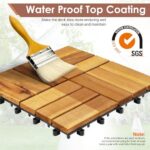 PrimeZone 54 PCS Solid Acacia Wood Interlocking Patio Deck Tiles - 12" x 12" Indoor Outdoor Waterproof Flooring Tiles for Balcony, Backyard & Poolside, All Weather Use, Natural Wood, Checker - Image 8