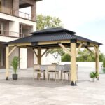 Howsvn 13x15FT Wood Gazebo,Outdoor Wooden Gazebo with Galvanized Steel Double Roof, Hardtop Gazebos for Garden, Patio, Deck, Backyard - Image 2