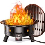 Ciays Large Propane Fire Pit 24 Inch, Gas Fire Pit with Grill Grate, Folding Legs, Hose Hooks, Propane Tank Holder, Cover & Carry Strap, CSA Certified Portable Outdoor Fire Pit for Camping, 58,000 BTU