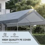 Outsunny 10' x 20' Party Tent and Carport, Height Adjustable Portable Garage, Outdoor Canopy Tent 8 Legs Without Sidewalls for Car, Truck, Boat, Motorcycle, Bike, Garden Tools, Gray - Image 3