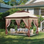 VEVOR Pop up Gazebo for 8-10 Person, with Mosquito Netting, Metal Frame, and PU Coated 250D Oxford Cloth, Outdoor Canopy Shelter for Patio, Backyard, Lawn, Garden, Deck, 11 x 11 FT, Brown - Image 8
