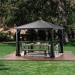 YMGSCC 10ft Square Gazebo Hard Top Aluminum Frame Gazebo Waterproof Polyester Curtain Mesh Side Panels - Image 2