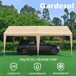 Gardesol Carport, 10' X 20' Heavy Duty Car Canopy with Powder-Coated Steel Frame, Easy to Assemble Portable Garage for Car, Boat, Party Tent with 180g PE Tarp for Wedding, Garden, 6 Legs, Beige - Image 4