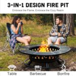 47 Inch Fire Pit with 2 Grills, Outdoor Extra Large Firepits for Outside, Wood Burning Fireplace for Camping,Picnic,Bonfire, 3-in-1 Round Metal Table with Lid for Backyard,Patio,Party - Image 7