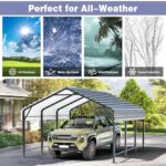 JY QAQA 12 x 15 FT Heavy Duty Metal Carport Kits with Galvanized Steel Roof, Metal Carport Canopy, Outdoor Car Tent Garage Shelter for Car, SUV, Truck and Boats - Image 3