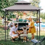 Tangkula 8x5 Ft Grill Gazebo, 2-Tier Barbecue Gazebo with 2 Shelves, 10 Hanging Hooks, Bottle Opener & Storage Basket, Outdoor Grill Canopy for Backyard Garden Poolside (Grey) - Image 8