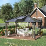 YMGSCC Hardtop Gazebo Aluminum Frame Pergola with Netting and Window,for Courtyard Garden, Iakeside,Grey - Image 2