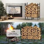 4ft Outdoor Indoor Firewood Rack Holder for Fireplace Wood Storage, Adjustable Stacker Stand, Heavy Duty Fire Logs Stand Stacker Holder for Fireplace Metal Lumber Storage Carrier Organizer - Image 2
