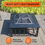 Zorestar 3 in 1 Metal Square Firepit (31.8"Dx31.8"Wx12.5"H-In) - Heavy-Duty & Portable BBQ Stove with Screen Cover & Poker - Wood Burning and Drink Cooling Fire Pit for Patio, Bonfire, Backyard, Deck - Image 3