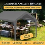 GOTRUTH 12x20 Canopy Replacement Cover, Carport Replacement Top Cover for 12' x 20' Frame, 800D Heavy Duty Waterproof & UV Protected Car Canopy with Ball Bungees (Frame is not Included) (Gray) - Image 6