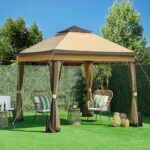 Yaheetech 11x11 Pop Up Gazebo Outdoor Canopy Shelter, Instant Patio Gazebo Sun Shade Canopy Tent with 4 Sandbags, Double Tiers & Mesh Netting for Lawn, Garden, Backyard & Deck, Khaki - Image 9