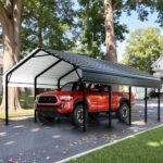 JY QAQA 12 x 20 ft Metal Carport, Heavy Duty Carport Canopy with Galvanized Steel Roof, Outdoor Car Tent Metal Garage Shelter for Car, SUV, Trucks and Boats