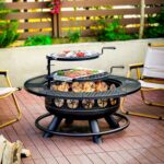 36 Inch Fire Pit with 2 Cooking Grills,Outdoor Wood Burning BBQ Firepit with Lid, 3-in-1 Outdoor Fire Pit for Backyard Deck Bonfire Patio Picnic(Black) - Image 5