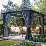 YITAHOME 10x10ft Polycarbonate Gazebo Hardtop Outdoor Canopy with Netting and Shaded Curtains, Aluminum Frame Garden Tent for Patio, Backyard, Deck and Lawns - Image 8
