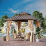 GAZEBEST 10x10 ft Hardtop Gazebo Outdoor Aluminum Patio Gazebo Double Roof Galvanized Steel Canopy with Netting and Curtains for Garden, Backyard,Deck and Lawns - Image 8