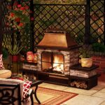 SUNJOY Outdoor Fireplace with Wood Storage and Chimney, Patio Wood Burning Fire Pit with Mesh Spark Screen Doors, Fire Poker, and Removable Grate, for Patio Garden Deck Backyard, Copper and Black - Image 2