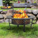 Panovue 42 Inch Fire Pit with 2 BBQ Grills, Wood Burning Fire Pits for Outside with Lid & Fire Poker, BBQ& Outdoor Firepit & Round Metal Table 3 in 1 for Patio, Picnic, Party - Image 2