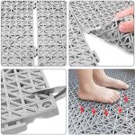 12 Pack 12" x 12" Interlocking Rubber Bathroom Flooring Tiles Non-Slip Splicing Waterproof Mat Modular Interlocking Cushion Mat for Drain, Deck, Pool, Patio, Balcony, Shower, Kitchen, Yard (Gray) - Image 5