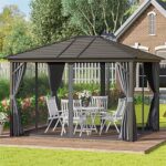 YMGSCC 10' X12' Hardtop Gazebo with Aluminum Frame, with 2 Hooks, Curtains and Netting for Garden, Patio, Backyard, Dark Grey - Image 2
