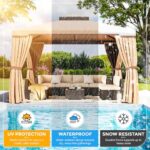 SUNCROWN 10 x 10 FT Outdoor Gazebo for Patio Iron Frame Garden Permanent Gazebo with Vented Soft Canopy and Mosquito Netting, Khaki - Image 4