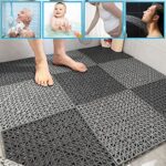 12 Pack 12" x 12" Interlocking Rubber Bathroom Flooring Tiles Non-Slip Splicing Waterproof Mat Modular Interlocking Cushion Mat for Drain, Deck, Pool, Patio, Balcony, Shower, Kitchen, Yard (Gray) - Image 6