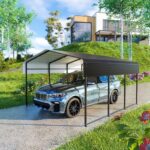 HEYTOWN Metal Carport 10 * 15 FT Heavy Duty Carport Canopy with Galvanized Steel Roof Multi-Use Shelter Outdoor Portable Garage for Car, Boat, Pickup and Tractor