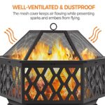 Yaheetech 28in Hex Shaped Fire Bowl - Large Wood Burning Outdoor Fire Pit with Spark Screen & Poker for Bonfire, Picnic, BBQ - Image 4